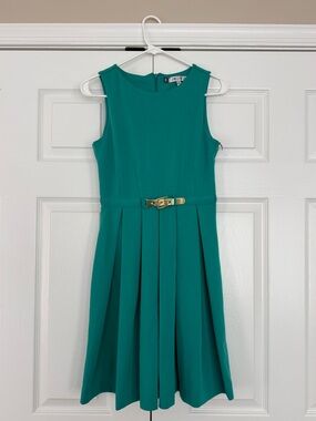 Jennifer Lopez Teal Sleeveless Pleated Dress with Gold Buckle Island Paradise